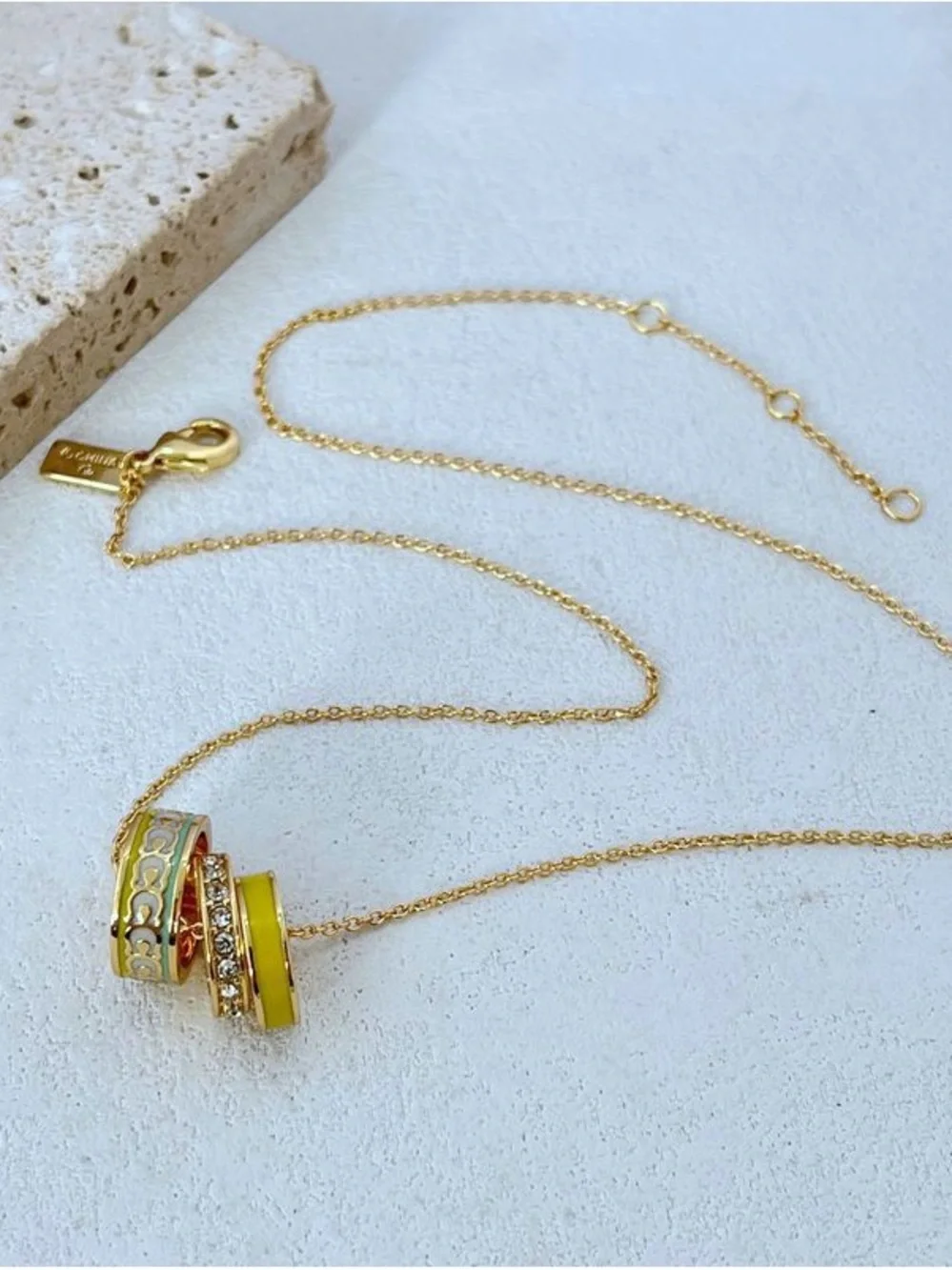 Coach Gold-Tone Necklace with Yellow Enamel and Crystal Accents